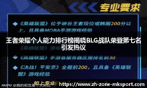 王者荣耀个人能力排行榜揭晓BLG战队荣登第七名引发热议